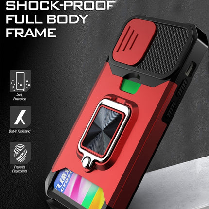 Sliding Camera Cover Design PC + TPU Shockproof Case with Ring Holder & Card Slot For iPhone 13 mini(Black)-garmade.com