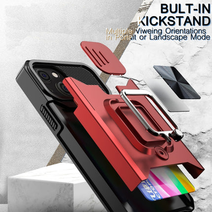 Sliding Camera Cover Design PC + TPU Shockproof Case with Ring Holder & Card Slot For iPhone 13 mini(Black)-garmade.com