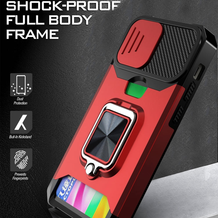 Sliding Camera Cover Design PC + TPU Shockproof Case with Ring Holder & Card Slot For iPhone 13(Blue)-garmade.com