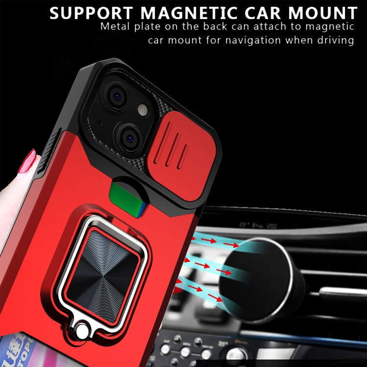 Sliding Camera Cover Design PC + TPU Shockproof Case with Ring Holder & Card Slot For iPhone 13(Blue)-garmade.com