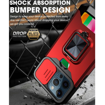 Sliding Camera Cover Design PC + TPU Shockproof Case with Ring Holder & Card Slot For iPhone 13 Pro(Black)-garmade.com