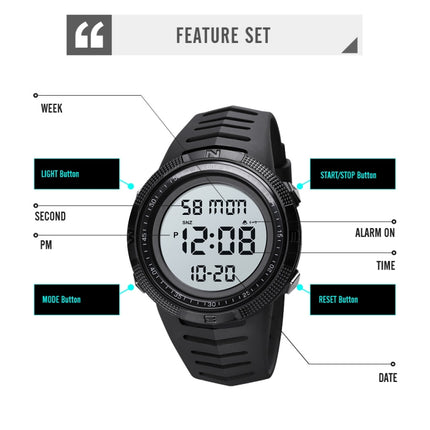 SKMEI 1632 Dual Time Display Luminous Electronic Watch, Support Alarm Clock(Black)-garmade.com