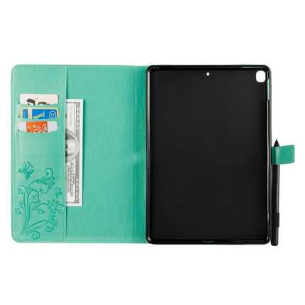 For iPad 10.2 / Pro 10.5 / Air 2019 Pressed Printing Butterfly Pattern Horizontal Flip PU Leather Case with Holder & Card Slots & Wallet & Pen Slot(Green)-garmade.com