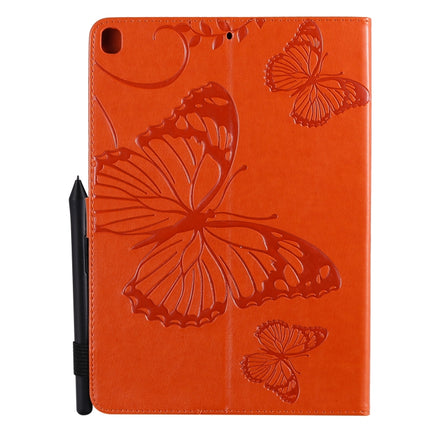 For iPad 10.2 / Pro 10.5 / Air 2019 Pressed Printing Butterfly Pattern Horizontal Flip PU Leather Case with Holder & Card Slots & Wallet & Pen Slot(Orange)-garmade.com