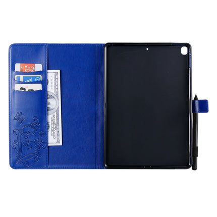 For iPad 10.2 / Pro 10.5 / Air 2019 Pressed Printing Butterfly Pattern Horizontal Flip PU Leather Case with Holder & Card Slots & Wallet & Pen Slot(Blue)-garmade.com
