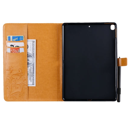 For iPad 10.2 / Pro 10.5 / Air 2019 Pressed Printing Butterfly Pattern Horizontal Flip PU Leather Case with Holder & Card Slots & Wallet & Pen Slot(Yellow)-garmade.com