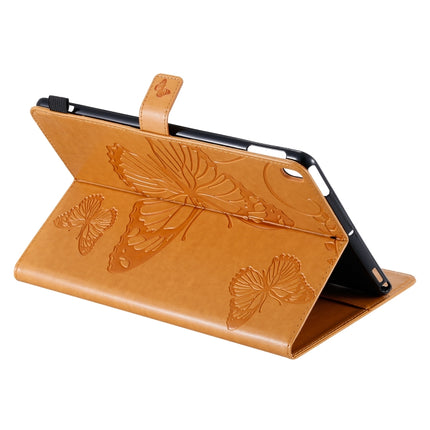 For iPad 10.2 / Pro 10.5 / Air 2019 Pressed Printing Butterfly Pattern Horizontal Flip PU Leather Case with Holder & Card Slots & Wallet & Pen Slot(Yellow)-garmade.com