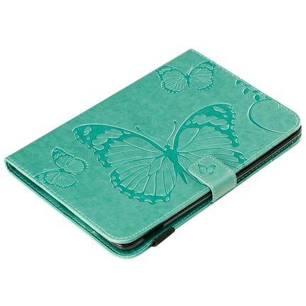 For iPad Mini 2019 & 4 & 3 & 2 & 1 Pressed Printing Butterfly Pattern Horizontal Flip PU Leather Case with Holder & Card Slots & Wallet & Pen Slot(Green)-garmade.com