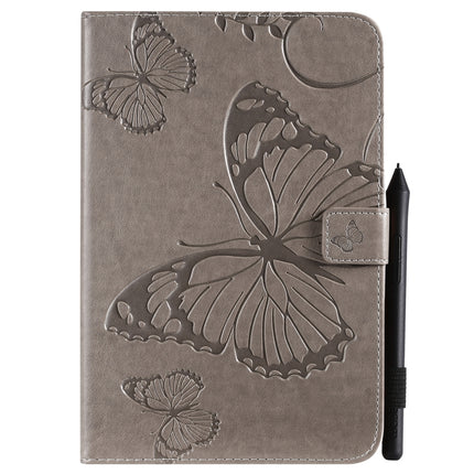 For iPad Mini 2019 & 4 & 3 & 2 & 1 Pressed Printing Butterfly Pattern Horizontal Flip PU Leather Case with Holder & Card Slots & Wallet & Pen Slot(Grey)-garmade.com