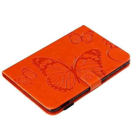 For iPad Mini 2019 & 4 & 3 & 2 & 1 Pressed Printing Butterfly Pattern Horizontal Flip PU Leather Case with Holder & Card Slots & Wallet & Pen Slot(Orange)-garmade.com