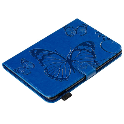 For iPad Mini 2019 & 4 & 3 & 2 & 1 Pressed Printing Butterfly Pattern Horizontal Flip PU Leather Case with Holder & Card Slots & Wallet & Pen Slot(Blue)-garmade.com
