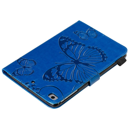 For iPad Mini 2019 & 4 & 3 & 2 & 1 Pressed Printing Butterfly Pattern Horizontal Flip PU Leather Case with Holder & Card Slots & Wallet & Pen Slot(Blue)-garmade.com