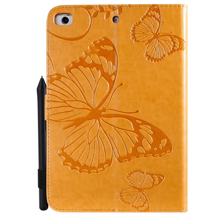 For iPad Mini 2019 & 4 & 3 & 2 & 1 Pressed Printing Butterfly Pattern Horizontal Flip PU Leather Case with Holder & Card Slots & Wallet & Pen Slot(Yellow)-garmade.com