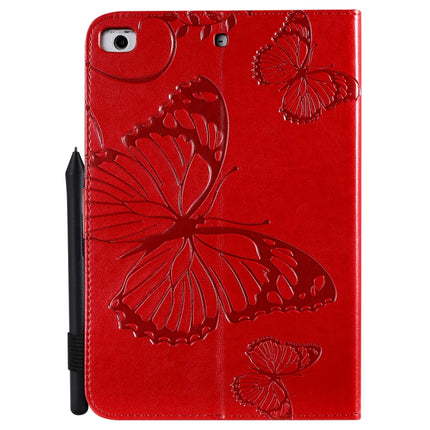 For iPad Mini 2019 & 4 & 3 & 2 & 1 Pressed Printing Butterfly Pattern Horizontal Flip PU Leather Case with Holder & Card Slots & Wallet & Pen Slot(Red)-garmade.com