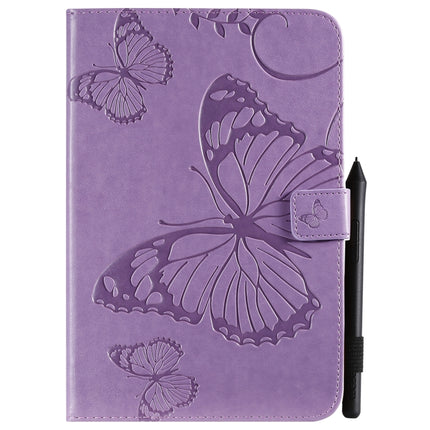 For iPad Mini 2019 & 4 & 3 & 2 & 1 Pressed Printing Butterfly Pattern Horizontal Flip PU Leather Case with Holder & Card Slots & Wallet & Pen Slot(Purple)-garmade.com