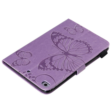 For iPad Mini 2019 & 4 & 3 & 2 & 1 Pressed Printing Butterfly Pattern Horizontal Flip PU Leather Case with Holder & Card Slots & Wallet & Pen Slot(Purple)-garmade.com