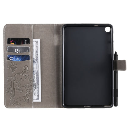 For Galaxy Tab A 8.0 & S Pen (2019) Pressed Printing Butterfly Pattern Horizontal Flip PU Leather Case with Holder & Card Slots & Wallet & Pen Slot(Grey)-garmade.com