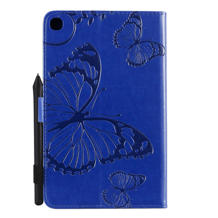 For Galaxy Tab A 8.0 & S Pen (2019) Pressed Printing Butterfly Pattern Horizontal Flip PU Leather Case with Holder & Card Slots & Wallet & Pen Slot(Blue)-garmade.com
