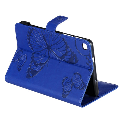 For Galaxy Tab A 8.0 & S Pen (2019) Pressed Printing Butterfly Pattern Horizontal Flip PU Leather Case with Holder & Card Slots & Wallet & Pen Slot(Blue)-garmade.com
