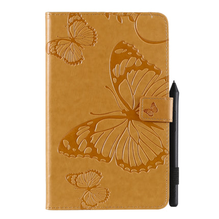 For Galaxy Tab A 8.0 & S Pen (2019) Pressed Printing Butterfly Pattern Horizontal Flip PU Leather Case with Holder & Card Slots & Wallet & Pen Slot(Yellow)-garmade.com