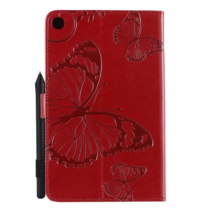 For Galaxy Tab A 8.0 & S Pen (2019) Pressed Printing Butterfly Pattern Horizontal Flip PU Leather Case with Holder & Card Slots & Wallet & Pen Slot(Red)-garmade.com