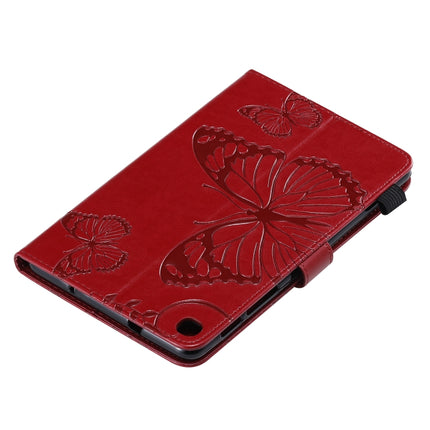 For Galaxy Tab A 8.0 & S Pen (2019) Pressed Printing Butterfly Pattern Horizontal Flip PU Leather Case with Holder & Card Slots & Wallet & Pen Slot(Red)-garmade.com