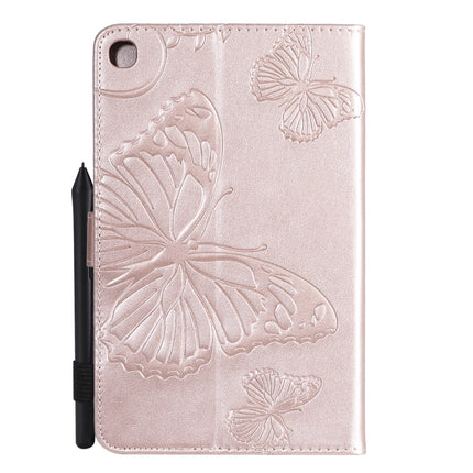 For Galaxy Tab A 8.0 & S Pen (2019) Pressed Printing Butterfly Pattern Horizontal Flip PU Leather Case with Holder & Card Slots & Wallet & Pen Slot(Rose Gold)-garmade.com