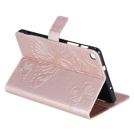 For Galaxy Tab A 8.0 & S Pen (2019) Pressed Printing Butterfly Pattern Horizontal Flip PU Leather Case with Holder & Card Slots & Wallet & Pen Slot(Rose Gold)-garmade.com
