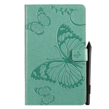 For Galaxy Tab A 8.0 (2019) Pressed Printing Butterfly Pattern Horizontal Flip PU Leather Case with Holder & Card Slots & Wallet & Pen Slot(Green)-garmade.com