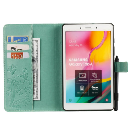 For Galaxy Tab A 8.0 (2019) Pressed Printing Butterfly Pattern Horizontal Flip PU Leather Case with Holder & Card Slots & Wallet & Pen Slot(Green)-garmade.com