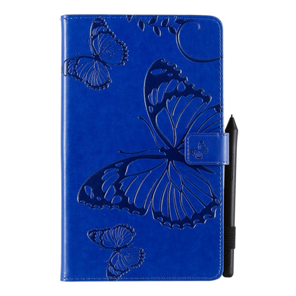 For Galaxy Tab A 8.0 (2019) Pressed Printing Butterfly Pattern Horizontal Flip PU Leather Case with Holder & Card Slots & Wallet & Pen Slot(Blue)-garmade.com