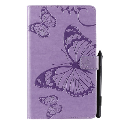 For Galaxy Tab A 8.0 (2019) Pressed Printing Butterfly Pattern Horizontal Flip PU Leather Case with Holder & Card Slots & Wallet & Pen Slot(Purple)-garmade.com