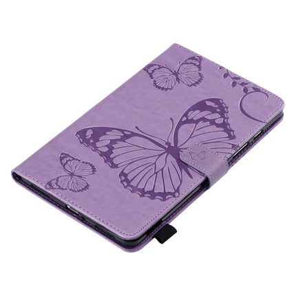 For Galaxy Tab A 8.0 (2019) Pressed Printing Butterfly Pattern Horizontal Flip PU Leather Case with Holder & Card Slots & Wallet & Pen Slot(Purple)-garmade.com