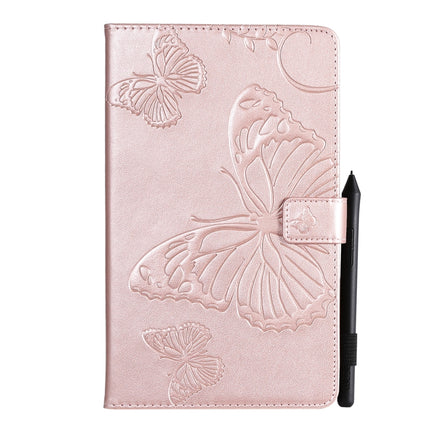For Galaxy Tab A 8.0 (2019) T295/T290 Pressed Printing Butterfly Pattern Horizontal Flip PU Leather Case with Holder & Card Slots & Wallet & Pen Slot(Rose Gold)-garmade.com