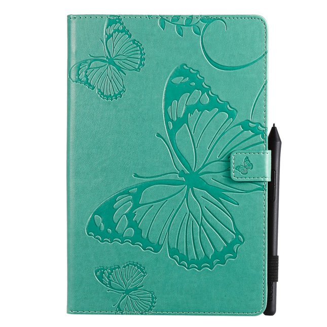 For Galaxy Tab S5e Pressed Printing Butterfly Pattern Horizontal Flip PU Leather Case with Holder & Card Slots & Wallet & Pen Slot(Green)-garmade.com