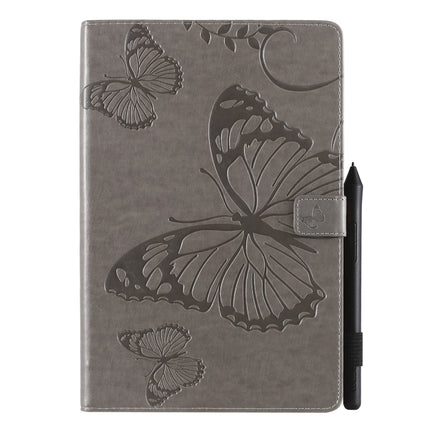 For Galaxy Tab S5e Pressed Printing Butterfly Pattern Horizontal Flip PU Leather Case with Holder & Card Slots & Wallet & Pen Slot(Grey)-garmade.com