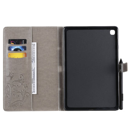 For Galaxy Tab S5e Pressed Printing Butterfly Pattern Horizontal Flip PU Leather Case with Holder & Card Slots & Wallet & Pen Slot(Grey)-garmade.com