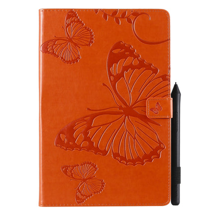 For Galaxy Tab S5e Pressed Printing Butterfly Pattern Horizontal Flip PU Leather Case with Holder & Card Slots & Wallet & Pen Slot(Orange)-garmade.com