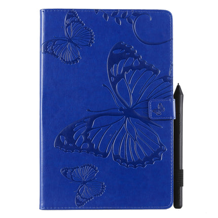 For Galaxy Tab S5e Pressed Printing Butterfly Pattern Horizontal Flip PU Leather Case with Holder & Card Slots & Wallet & Pen Slot(Blue)-garmade.com