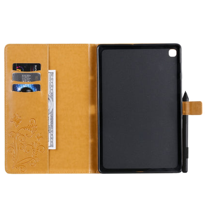 For Galaxy Tab S5e Pressed Printing Butterfly Pattern Horizontal Flip PU Leather Case with Holder & Card Slots & Wallet & Pen Slot(Yellow)-garmade.com