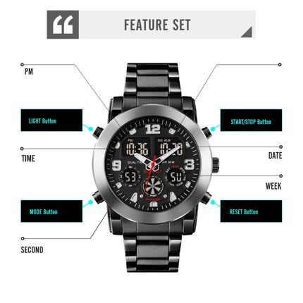 SKMEI 1642 Three-time Display Luminous Electronic Watch, Support Alarm Clock(Black)-garmade.com