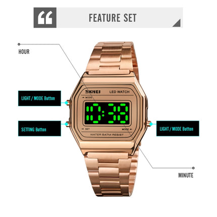 SKMEI 1646 LED Digital Display Luminous Electronic Watch(Gold)-garmade.com