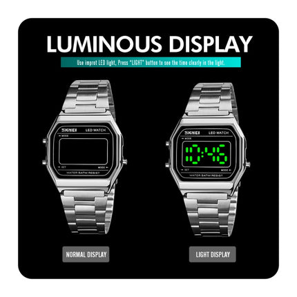 SKMEI 1646 LED Digital Display Luminous Electronic Watch(Silver)-garmade.com