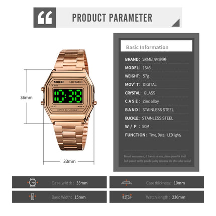 SKMEI 1646 LED Digital Display Luminous Electronic Watch(Rose Gold)-garmade.com