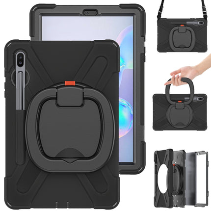 For Samsung Galaxy Tab S6 T860 Silicone + PC Protective Case with Holder & Shoulder Strap(Black)-garmade.com