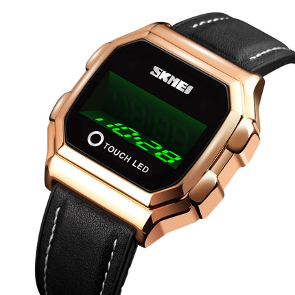 SKMEI 1650 Leather Strap Version LED Digital Display Electronic Watch with Touch Luminous Button(Rose Gold)-garmade.com