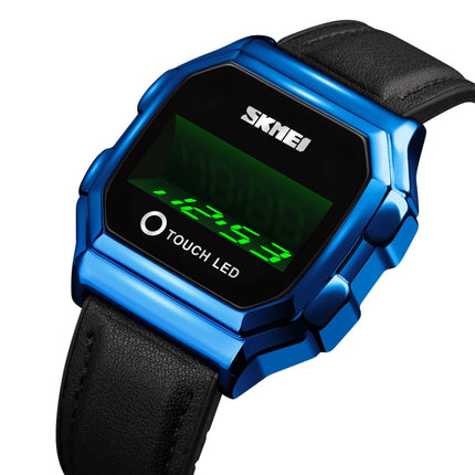 SKMEI 1650 Leather Strap Version LED Digital Display Electronic Watch with Touch Luminous Button(Blue)-garmade.com