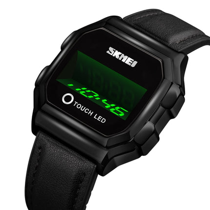 SKMEI 1650 Leather Strap Version LED Digital Display Electronic Watch with Touch Luminous Button(Black)-garmade.com