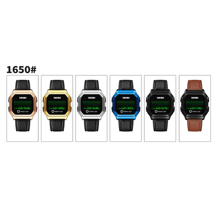 SKMEI 1650 Leather Strap Version LED Digital Display Electronic Watch with Touch Luminous Button(Black Shell Brown Belt)-garmade.com