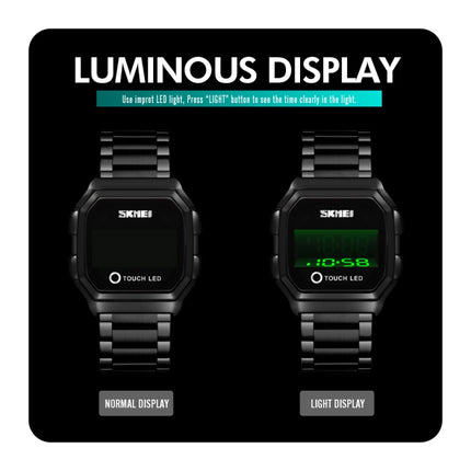 SKMEI 1650 Leather Strap Version LED Digital Display Electronic Watch with Touch Luminous Button(Silver)-garmade.com